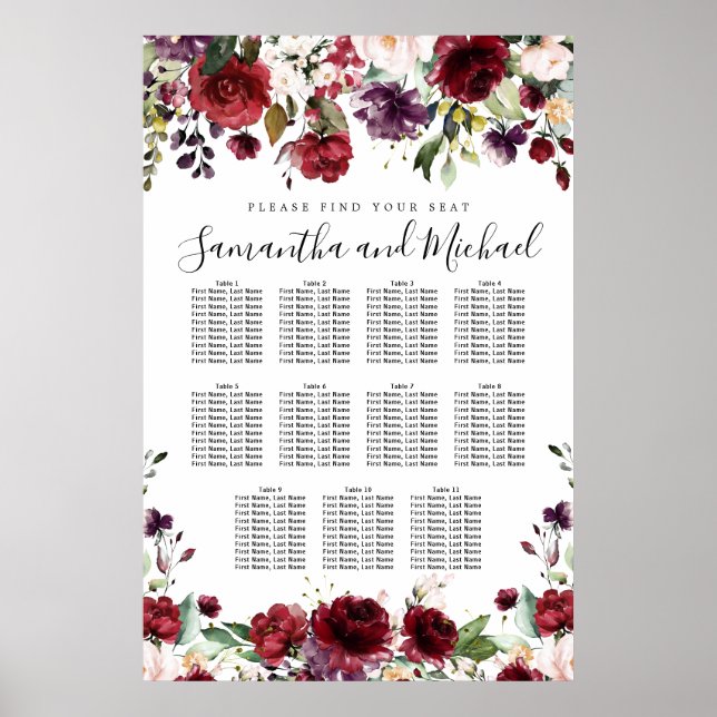 Tableau de sièges Mariages à 11 tables de fleurs r (Devant)