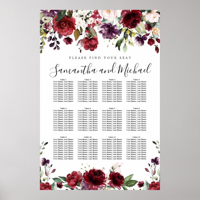 Tableau de sièges Mariages à 12 tables de la flora (Devant)