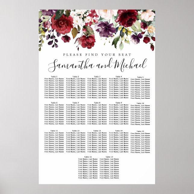 Tableau de sièges Mariages à 17 tables de la flora (Devant)