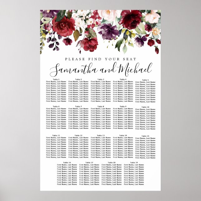 Tableau de sièges Mariages à 19 tables de la flora (Devant)