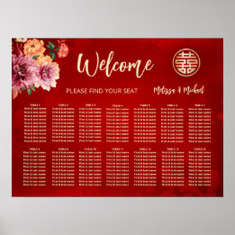 Tableau de sièges Mariages chinois rouge de pivoin