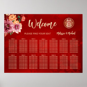 Tableau de sièges Mariages chinois rouge de pivoin