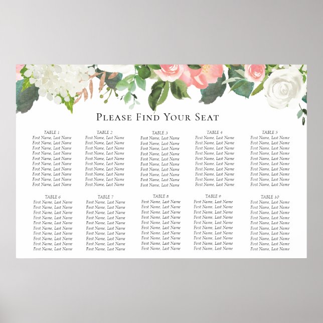 Tableau de sièges Mariages floral blanc et blanc (Devant)