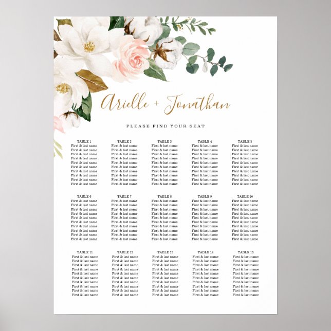 Tableau de sièges Mariages floral rose et blanc (Devant)