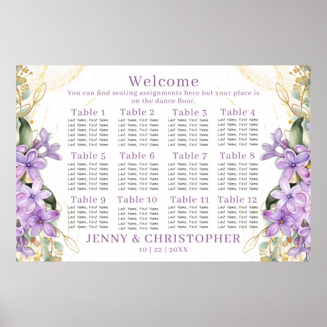 Tableau de sièges Mariages Lilac violet (12 tablea (Devant)