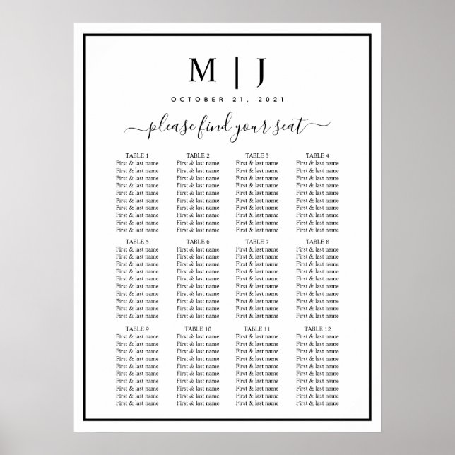 Tableau de sièges minimalistes noirs et blancs pou (Devant)