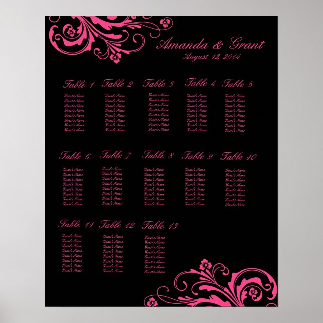 Tableau de sièges rose et noir chic (Devant)