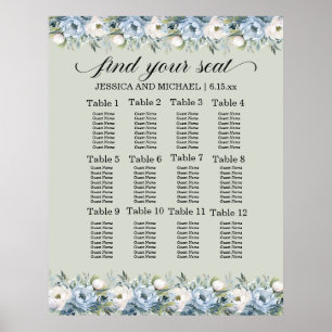 Tableau de sièges vert de mariage de couleur bleue