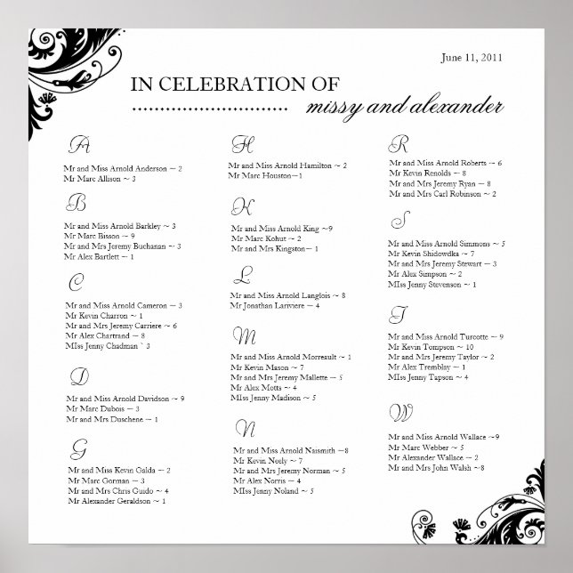 Tableau des arrangements de sièges ~ Personnalisé (Devant)