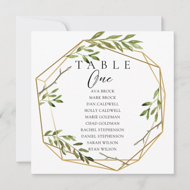 Tableau des numéros de table minimaux de verdure (Devant)