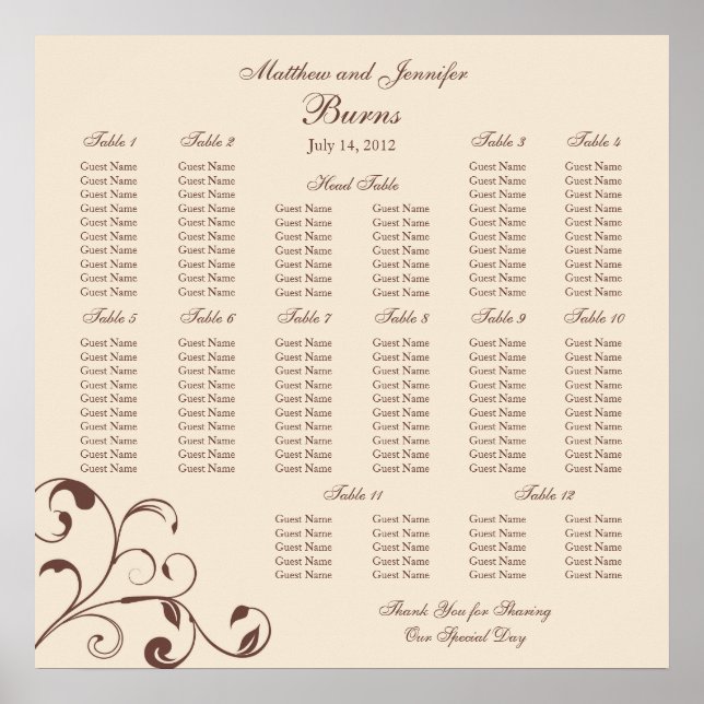 Tableau des places de la réception de mariage - Ca (Devant)