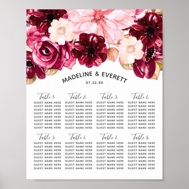 Tableau des places de Mariage floral de Bourgogne  (Devant)
