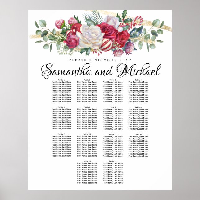 Tableau des sièges à 14 tables du Mariage de Noël (Devant)