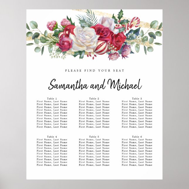 Tableau des sièges à 6 tables pour Mariage de Noël (Devant)