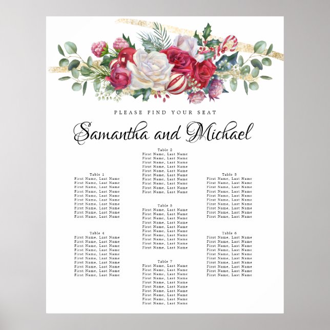 Tableau des sièges à 7 tables du Mariage de Noël (Devant)