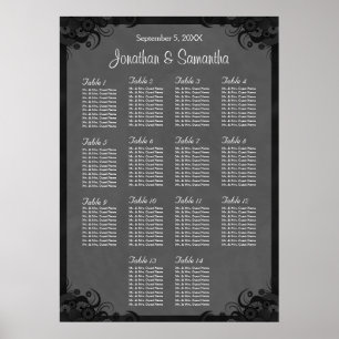 Tableau des sièges de 14 Mariages de Goth noir et 