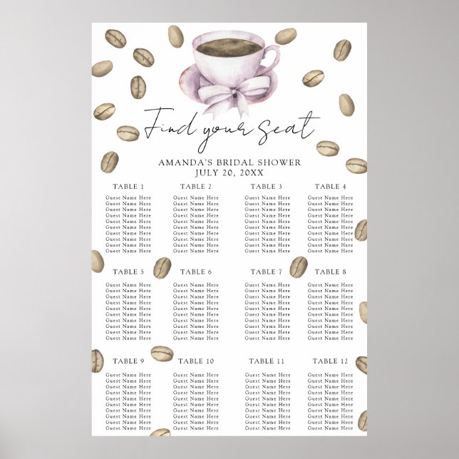 Tableau des sièges de la douche nuptiale du café e (Devant)