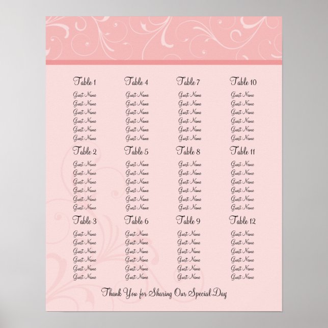Tableau des sièges de la réception de mariage - Ta (Devant)