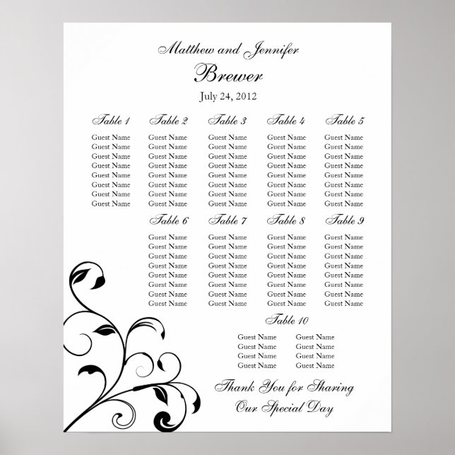 Tableau des sièges de la réception de mariage - Ta (Devant)