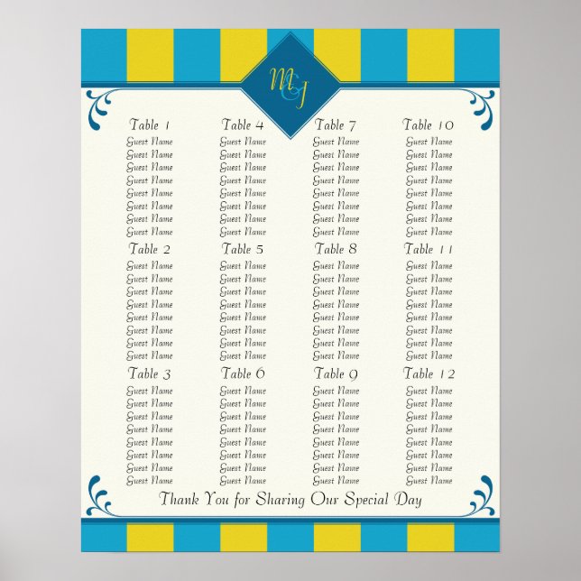 Tableau des sièges de la réception de mariage - Ta (Devant)