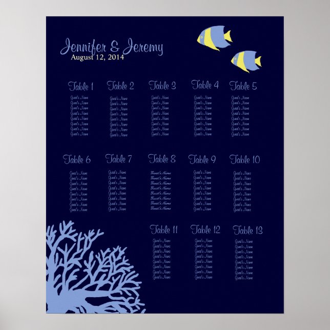 Tableau des sièges de poissons tropicaux bleu et j (Devant)