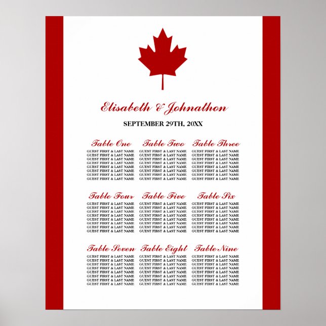 Tableau des sièges des Mariages canadiens (Devant)