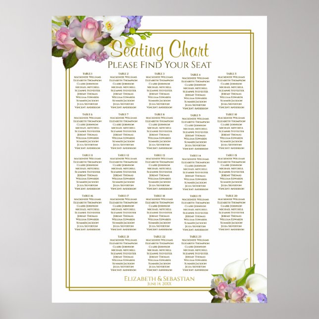 Tableau des sièges Mariages de 23 fleurs de printe (Devant)