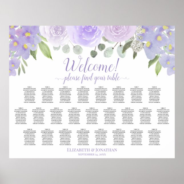 Tableau des sièges Mariages de 25 tables de fleurs (Devant)