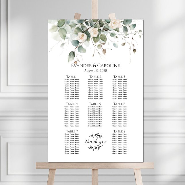 Tableau des sièges mariages verts et rose 8 tables (Créateur téléchargé)