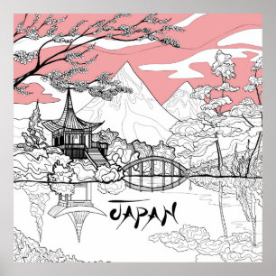 Tableau en ligne de Temple japonais Lac Mountain