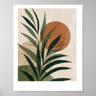 Tableau Feuilles vertes et coucher de soleil