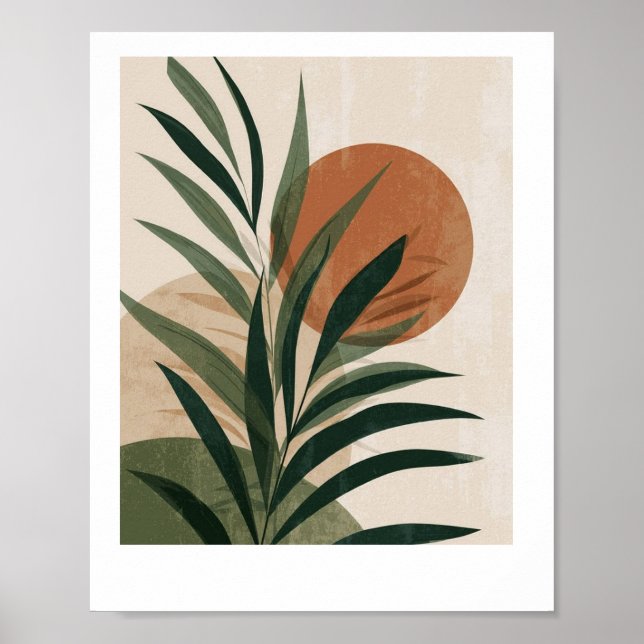 Tableau Feuilles vertes et coucher de soleil  Poster (Front)