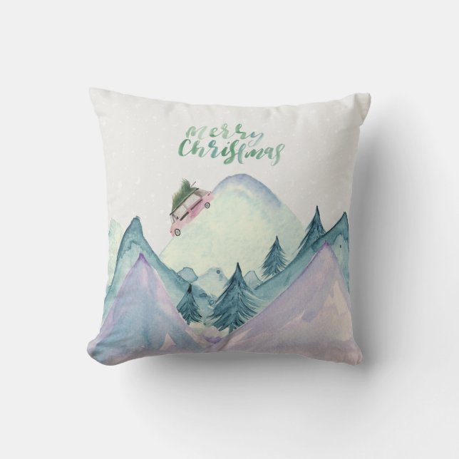 Tableau Joyeux Noël Montagne ScèneJeter Coussin (Recto)