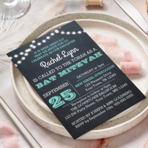 Tableau lumineux Invitation Bat mitzvah Turquoise