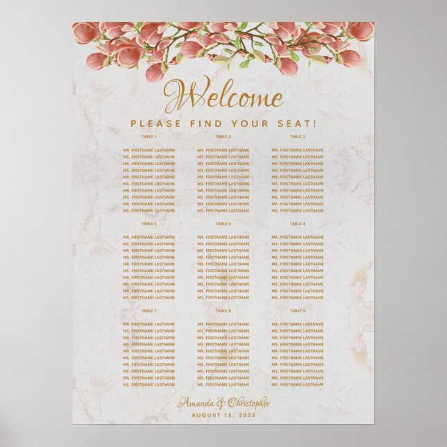 Tableau Mariage 9 Marbre rose Magnolia (Devant)