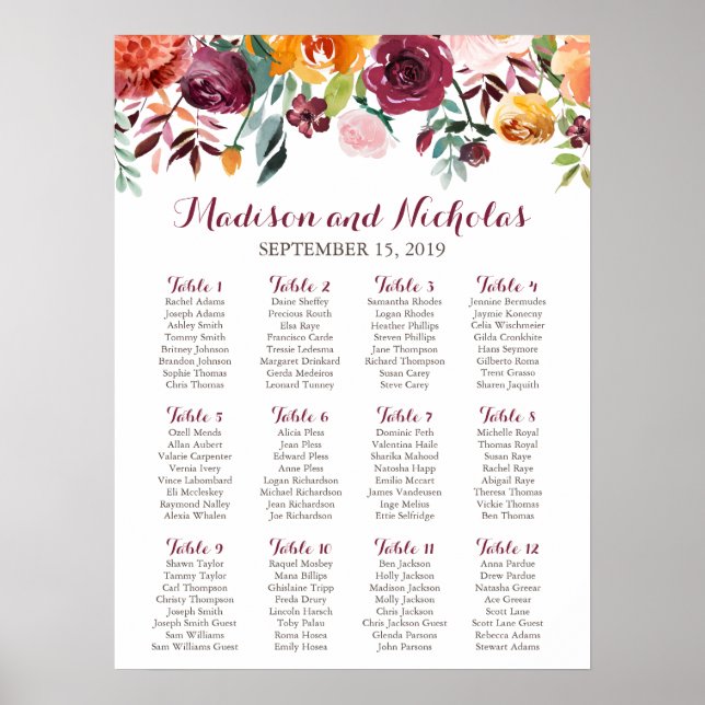 Tableau Mariage Automne, Rose Orange (Devant)