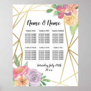Tableau Mariage Floral Poster Siège Gold Frame