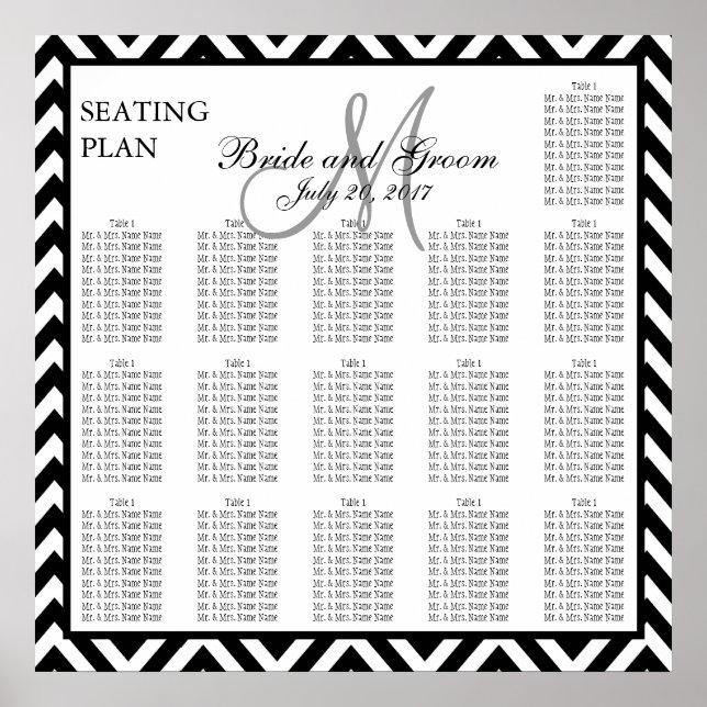 Tableau Mariage noir Chevron Zig Zag 160 (Devant)