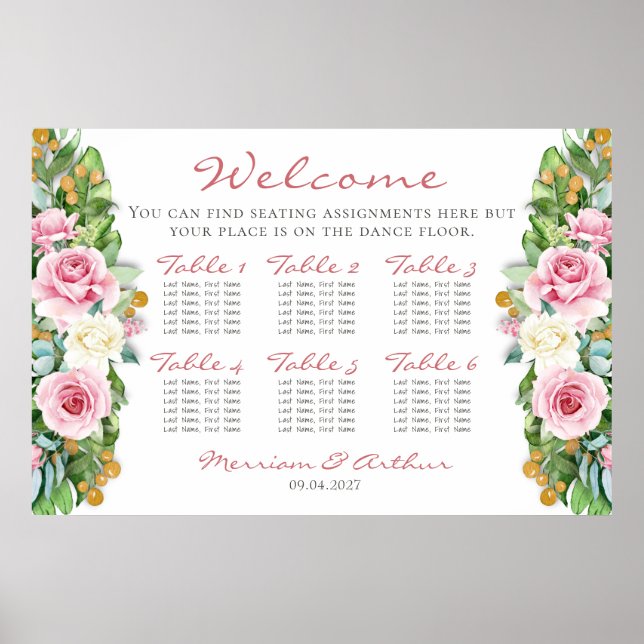 Tableau Mariage Roses roses 36"x24" (Devant)