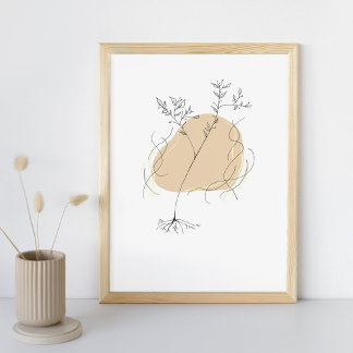 Tableau minimaliste fleur sur fond beige