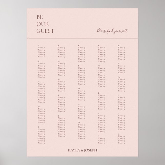 Tableau minimaliste Rose alphabétique Mariage (Devant)