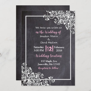 Tableau noir et rose Script de mariage Invitations