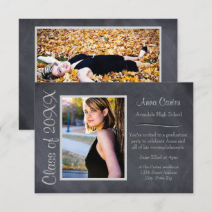 Tableau noir/gris - Faire-part 3x5Graduation