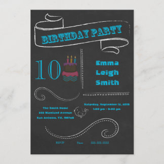 Tableau noir Invitation Anniversaire Bleu; deux ch
