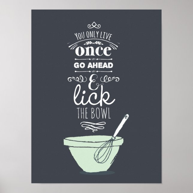 Tableau noir Lick Bowl Citation Kitchen Art Imprim (Devant)