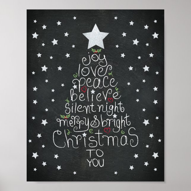 Tableau noir Noël Main Lettré Amour Joie Paix (Devant)