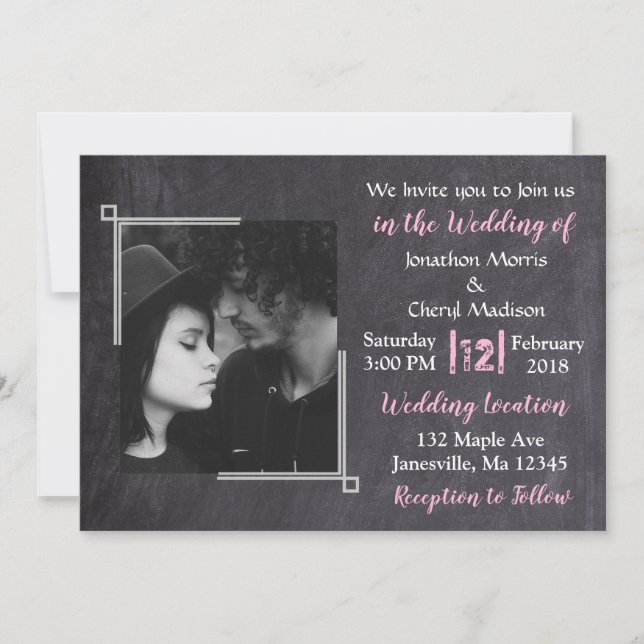 Tableau noir & rose Photo mariage Invitations (Devant)