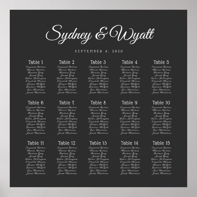 Tableau Numéro Mariage noir Poster (Devant)