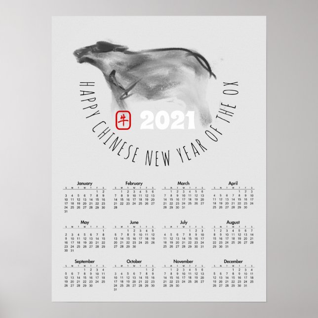 Tableau OX Nouvel An Chinois 2021 Calendrier P (Devant)