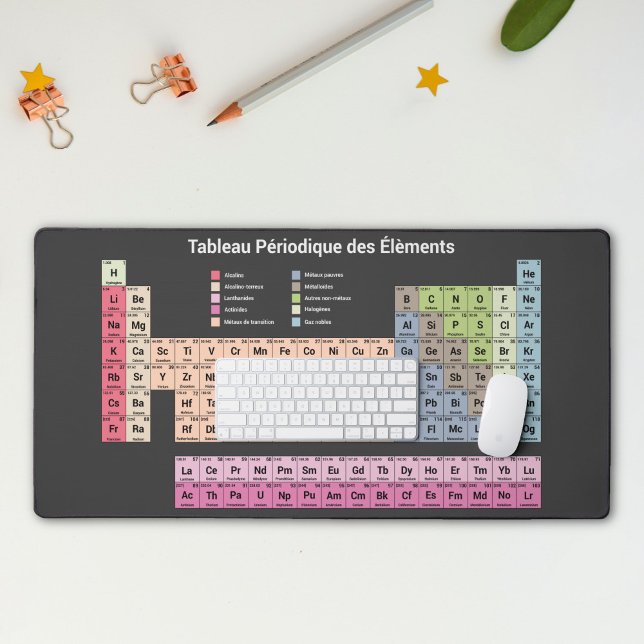 Tableau périodique en Français Tapis de bureau (French Periodic Table of Elements Dark Desk Mat)